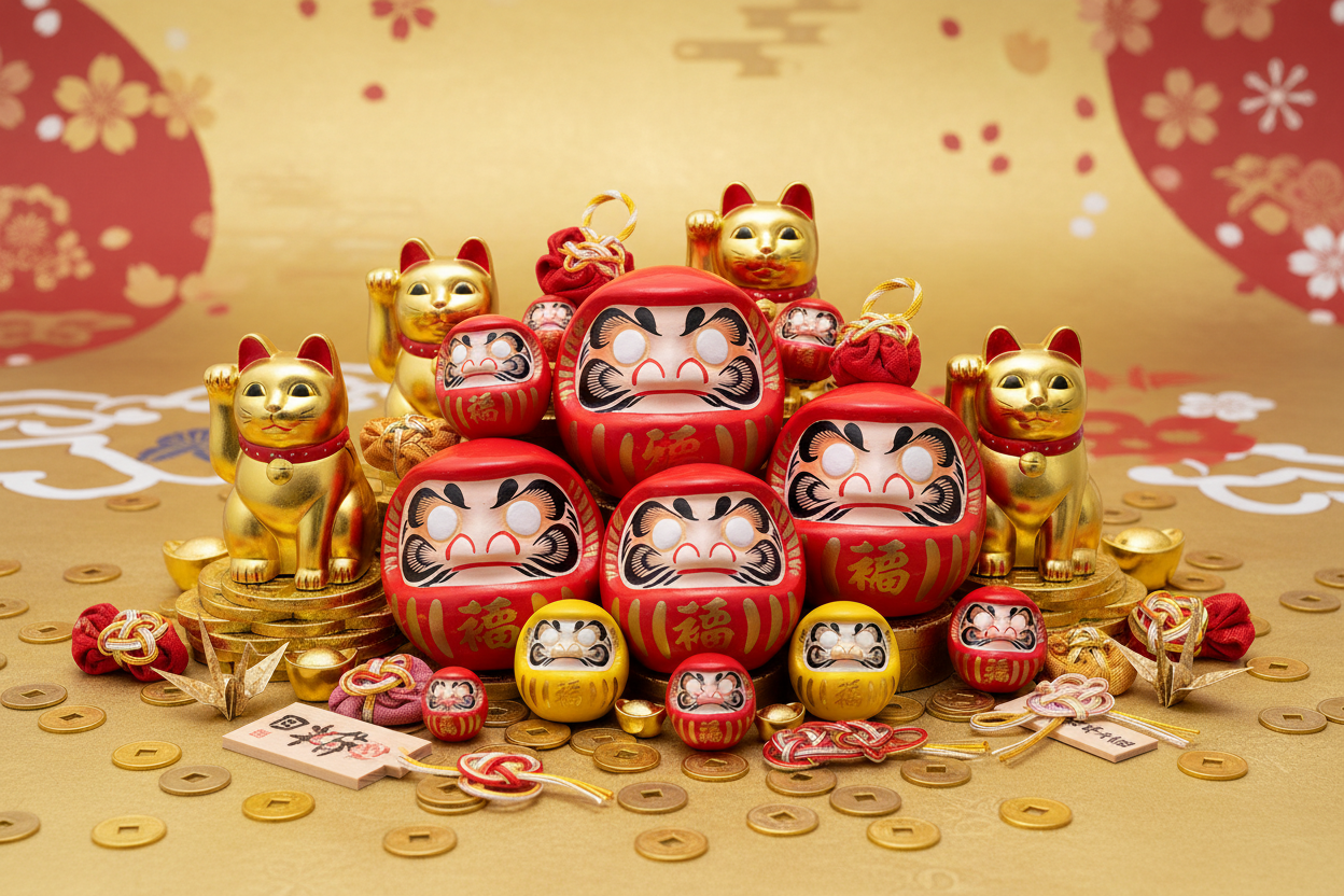 Daruma e Maneki Neko Portafortuna Giapponesi