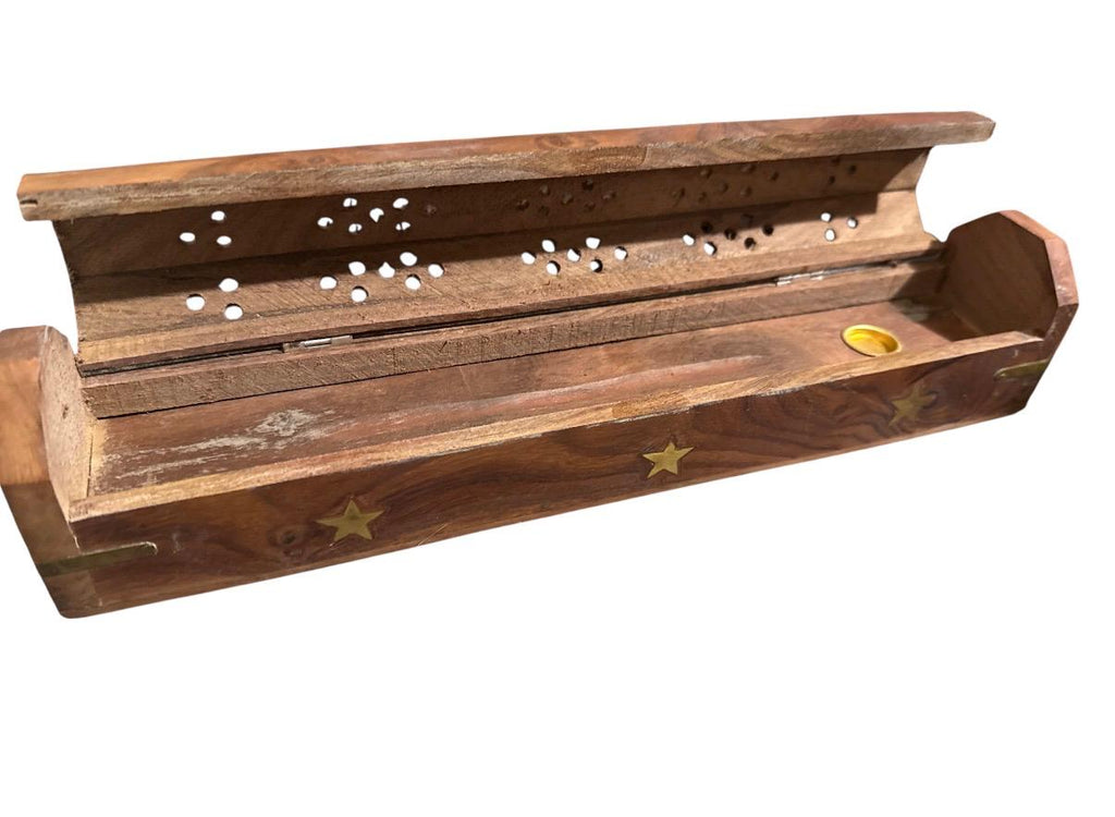 Porta Incenso Stick e Coni in Legno e Ottone Stelle - 30x6cm