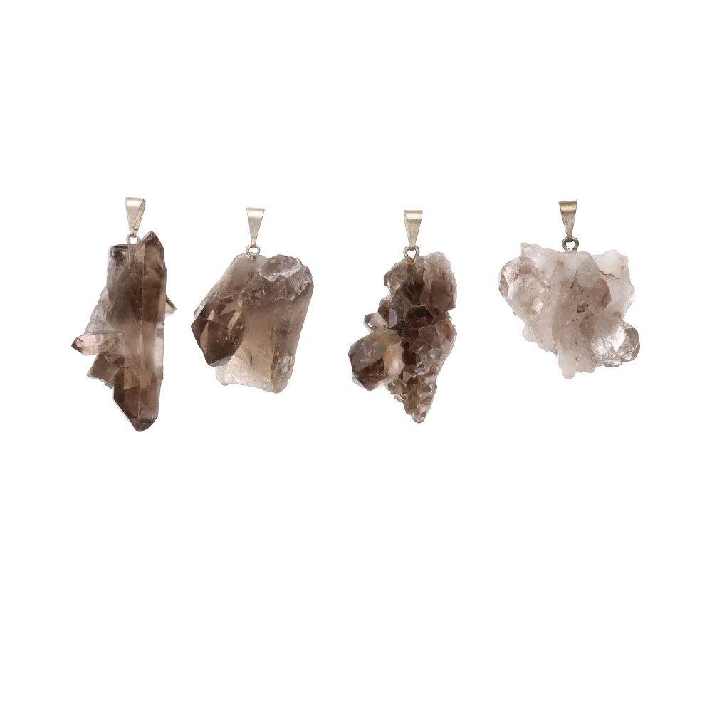 Collana in acciaio con drusa di quarzo fumé