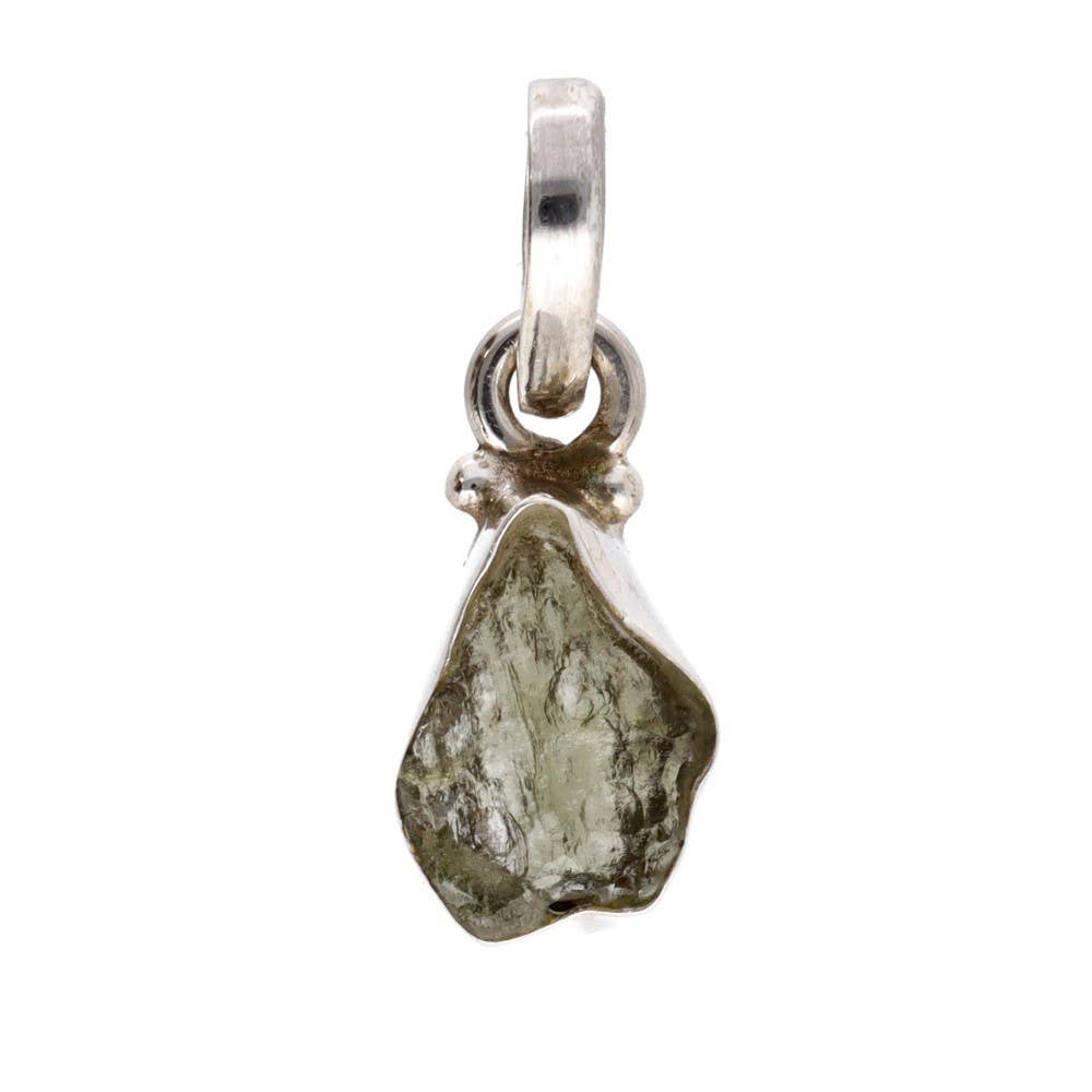 Collana in acciaio con ciondolo in moldavite e argento 925