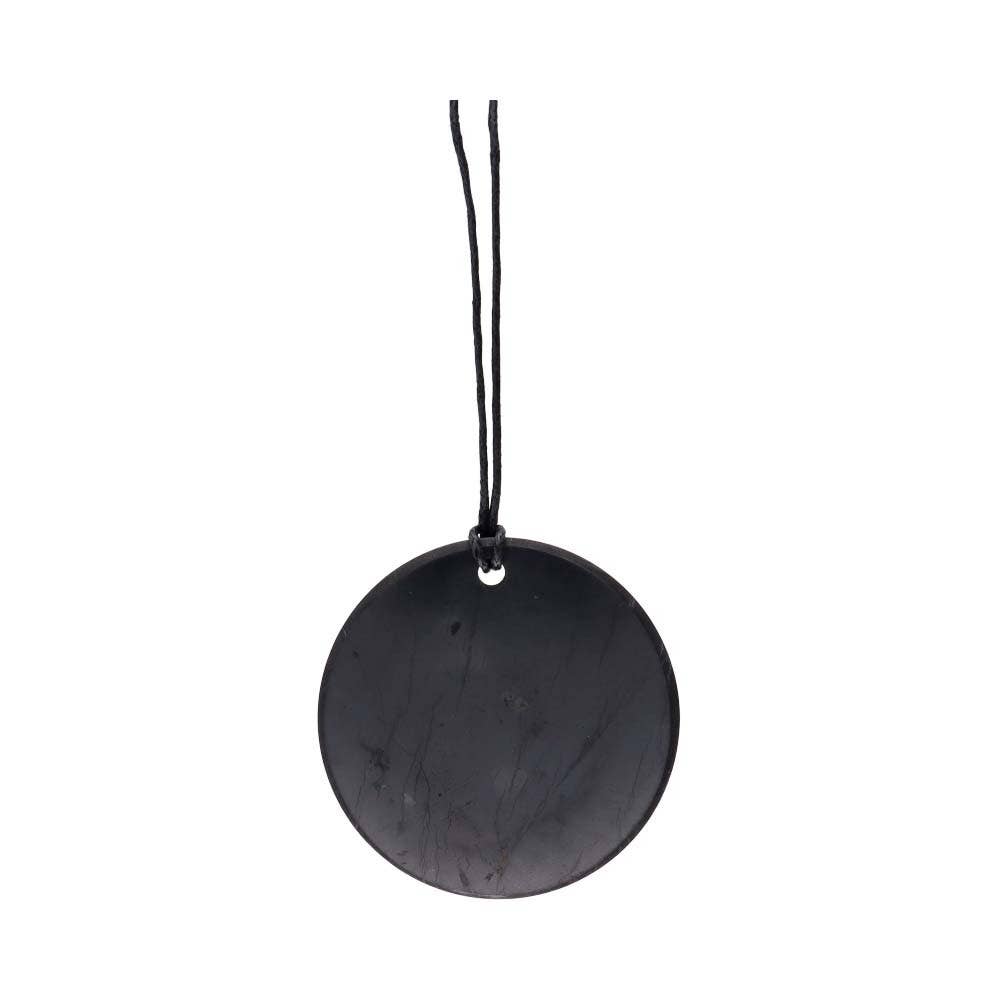 Collana con cordino e pendente circolare in shungite