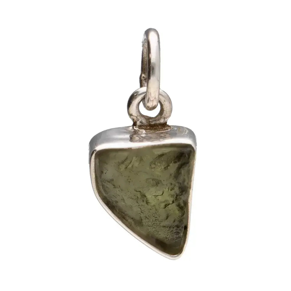 Collana in acciaio con ciondolo in moldavite e argento 925