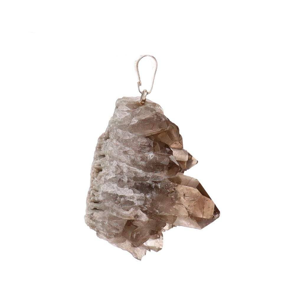 Collana in acciaio con drusa di quarzo fumé
