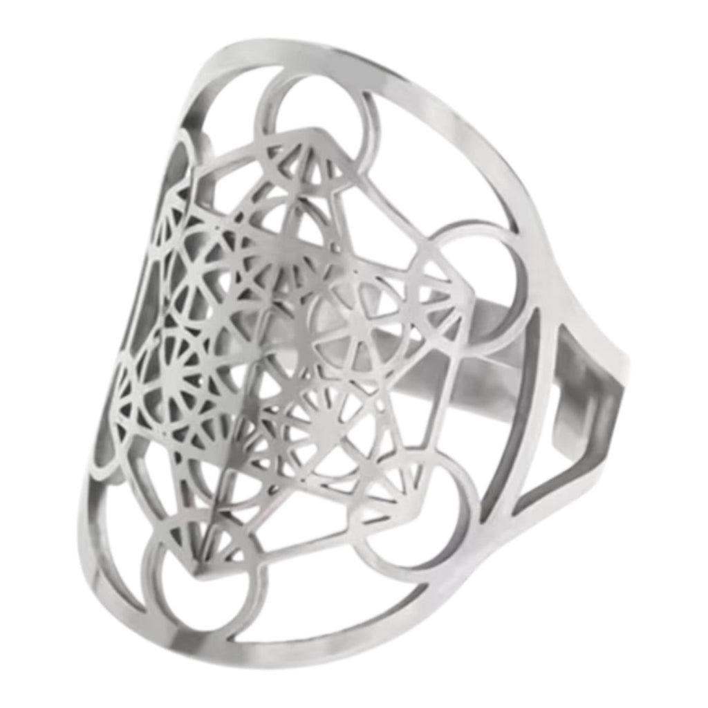 Anello Cubo di Metatron in acciaio inox regolabile