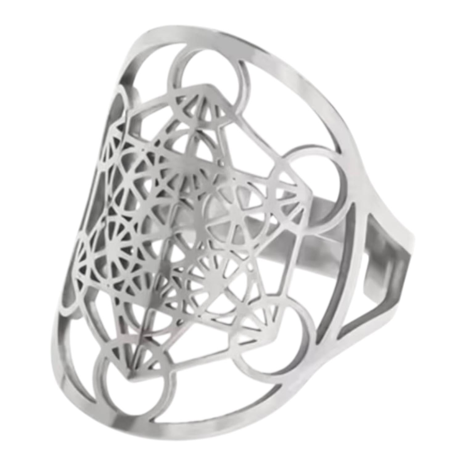 Anello Cubo di Metatron in acciaio inox regolabile