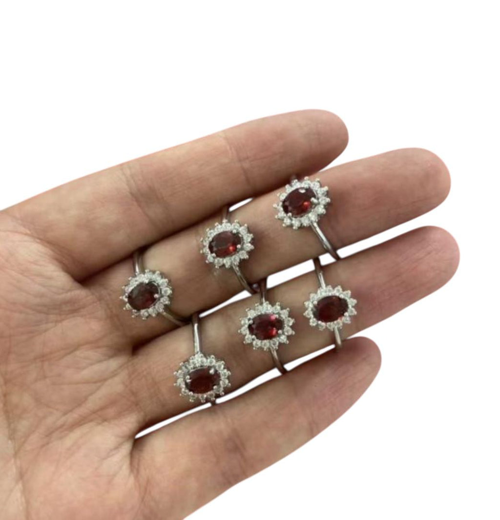 Anello Rame Placcato Argento Regolabile Granato
