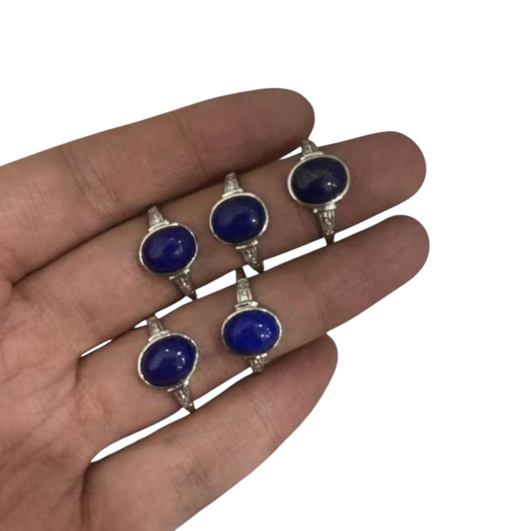 Anello Rame Placcato Argento Regolabile Lapislazzuli