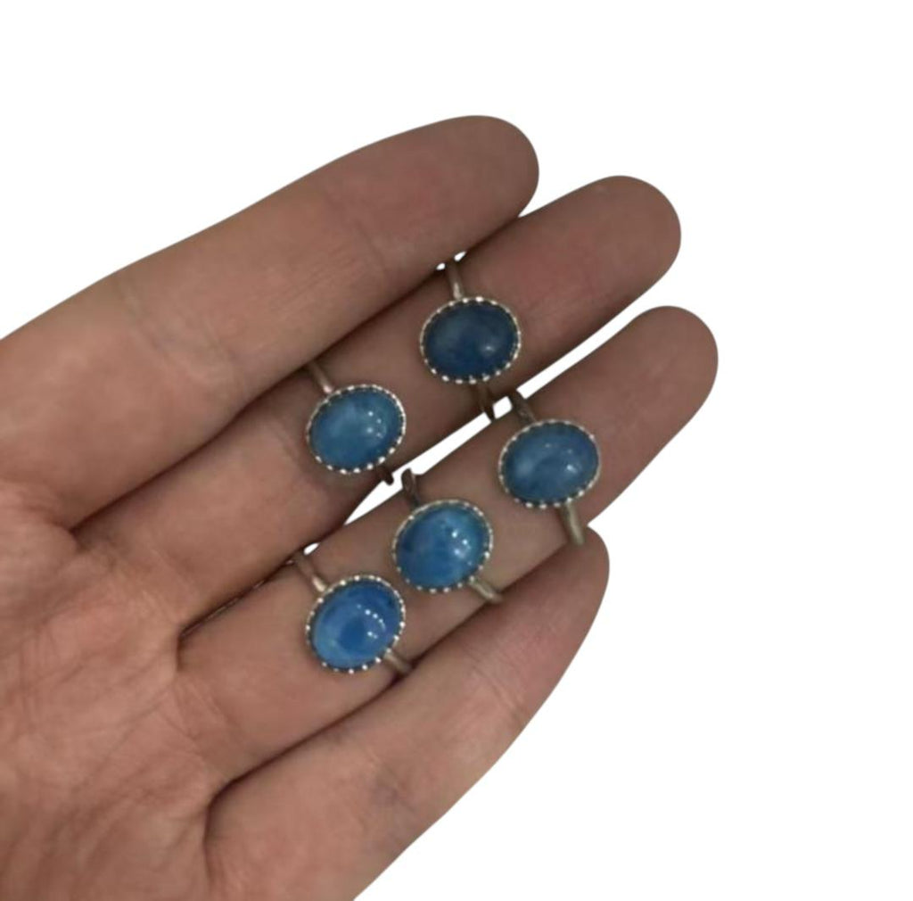Anello Rame Placcato Argento Regolabile Apatite