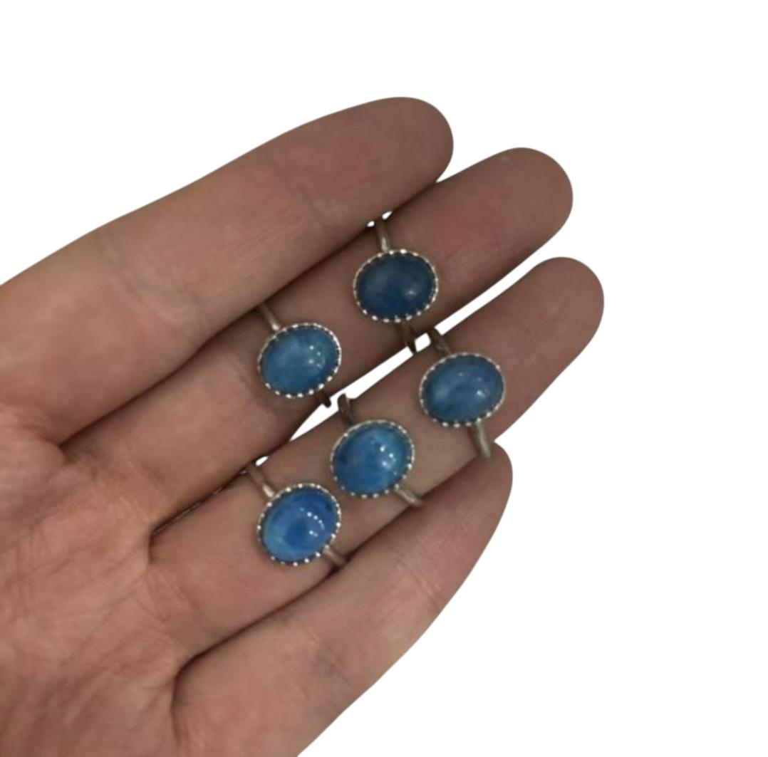 Anello Rame Placcato Argento Regolabile Apatite