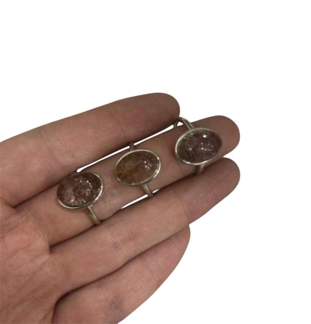 Anello Rame Placcato Argento Regolabile Golden Quartz