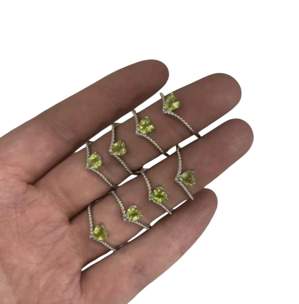 Anello Rame Placcato Argento Regolabile Coroncina Peridoto