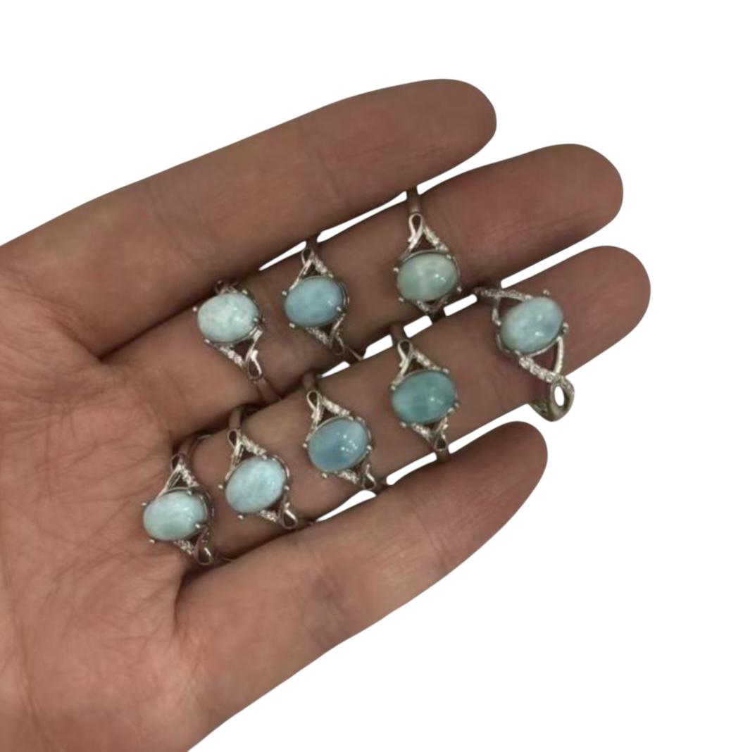 Anello Rame Placcato Argento Regolabile Larimar