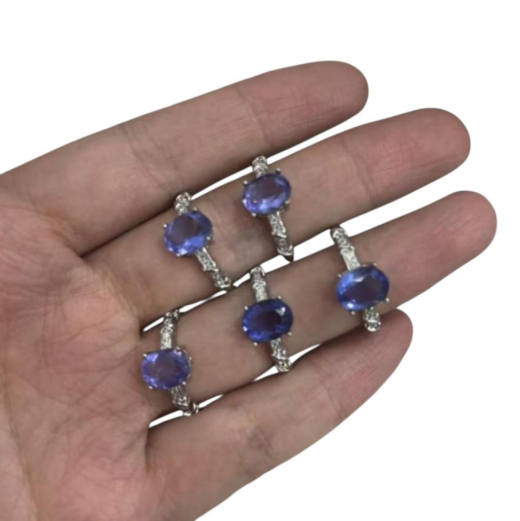 Anello Rame Placcato Argento Regolabile Fluorite Blu