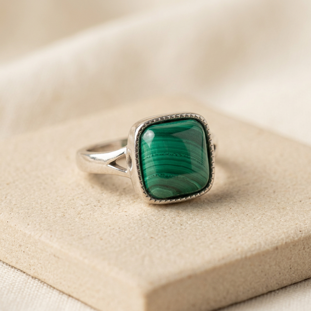 Anello 308 con malachite su ceramica chiara