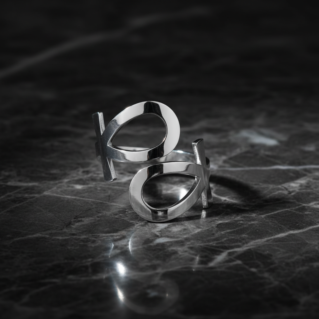 Anello Doppio Ankh - Dark Marble
