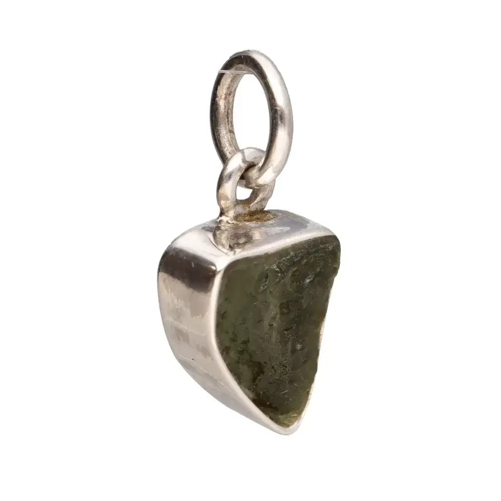 Collana in acciaio con ciondolo in moldavite e argento 925