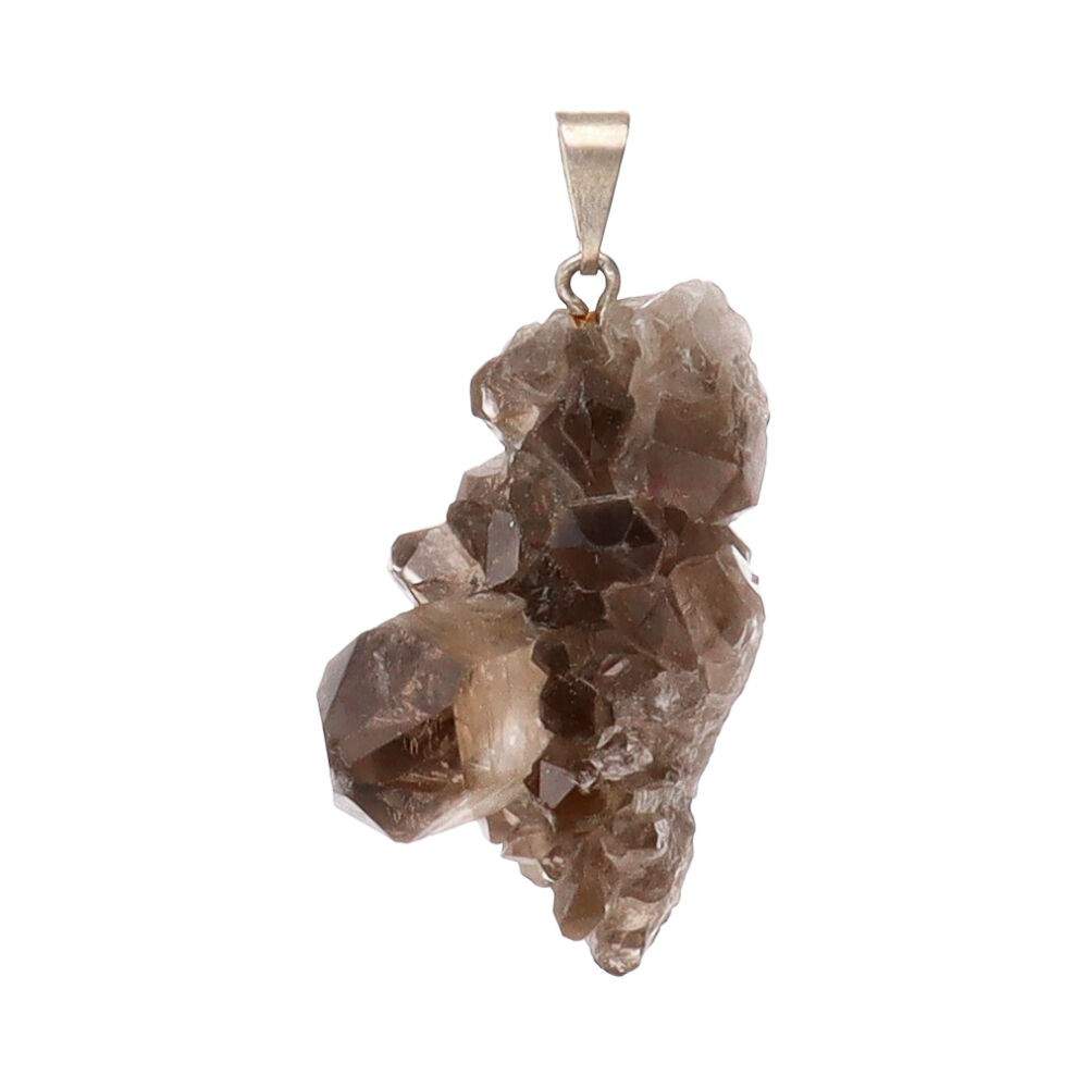 Collana in acciaio con drusa di quarzo fumé
