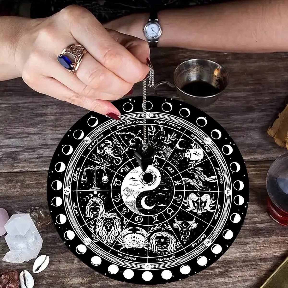 Tappetino per Pendolo Zodiacale Yin Yang con Fasi Lunari 15cm