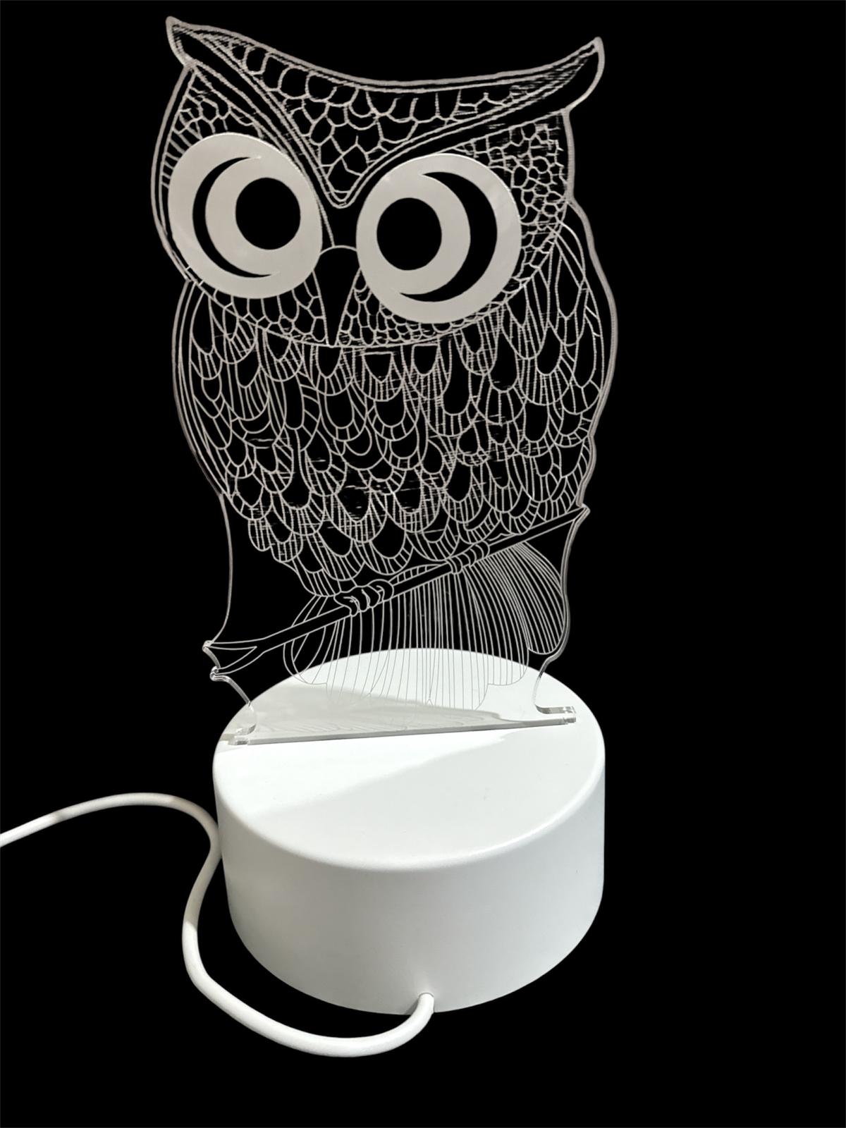 Lampada 3D Gufo con Effetto Olografico LED - 20x10cm