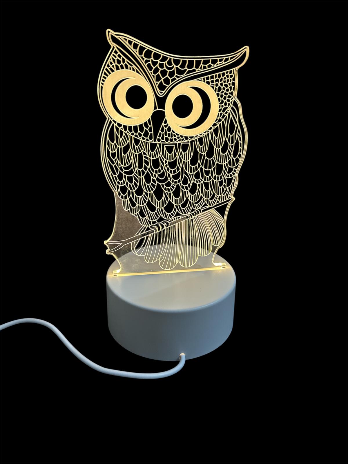 Lampada 3D Gufo con Effetto Olografico LED - 20x10cm