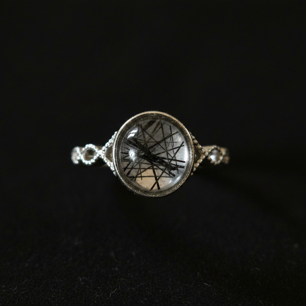 Anello quarzo tormalinato macro close-up