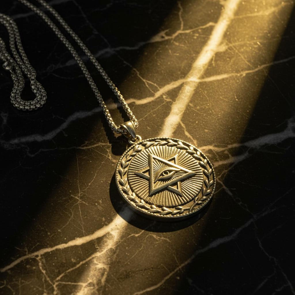 Collana Occhio della Provvidenza - marmo nero con luce dorata