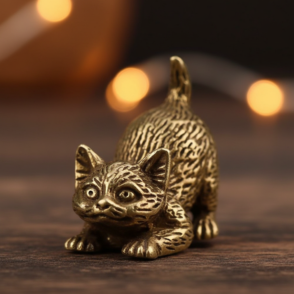 Gatto stiracchiato ottone - macro texture