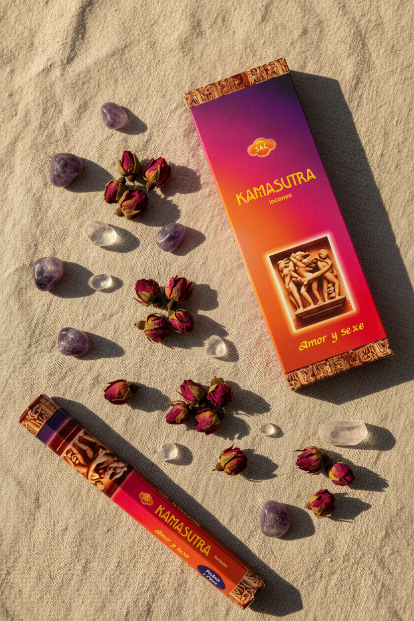 SAC Kamasutra Incense - lifestyle su lino con cristalli e ametiste