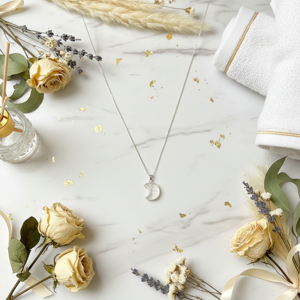 Collana Luna Cristallo di Rocca - sfondo marmo luxury