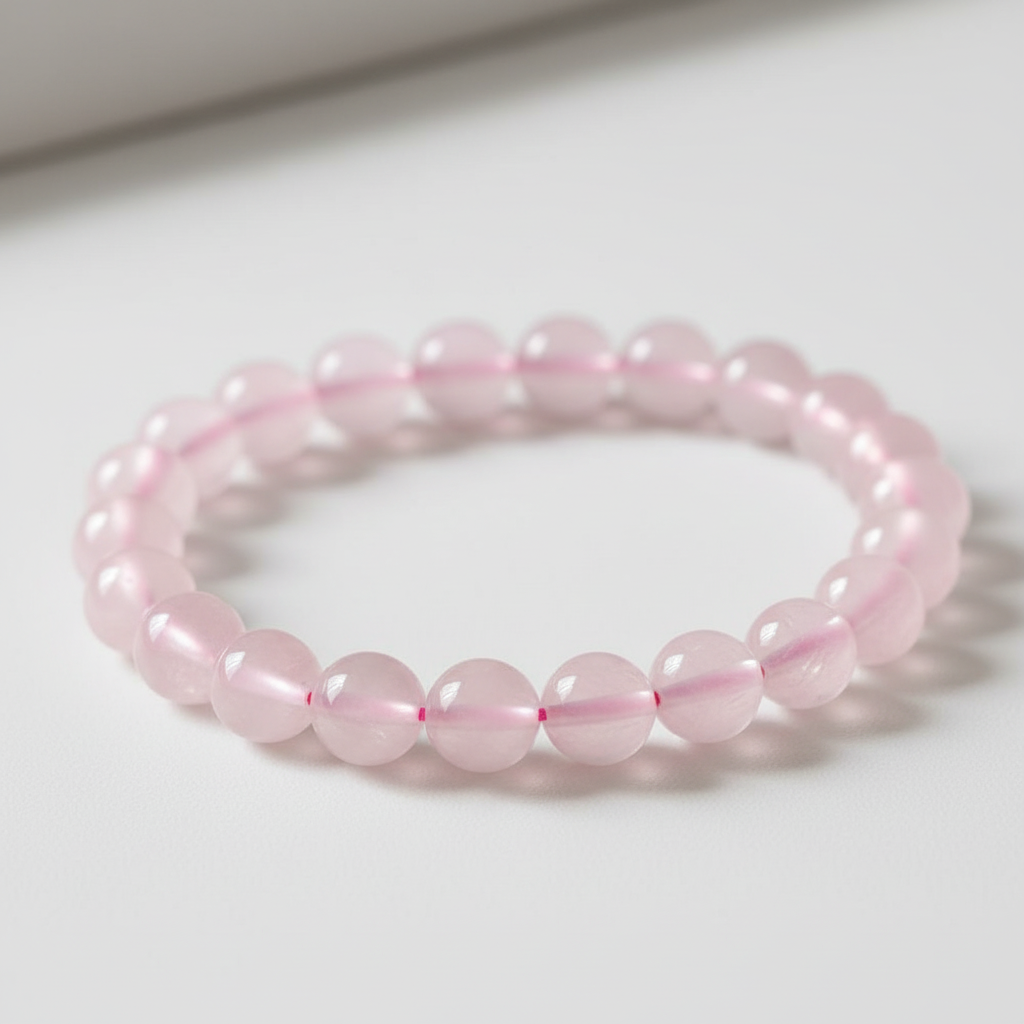Bracciale Quarzo Rosa 8mm - close-up dettaglio