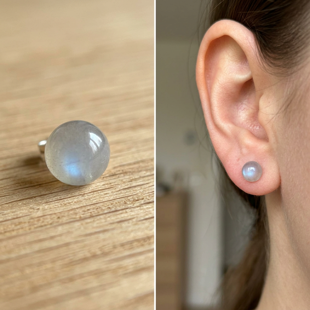 Orecchini Moonstone su legno