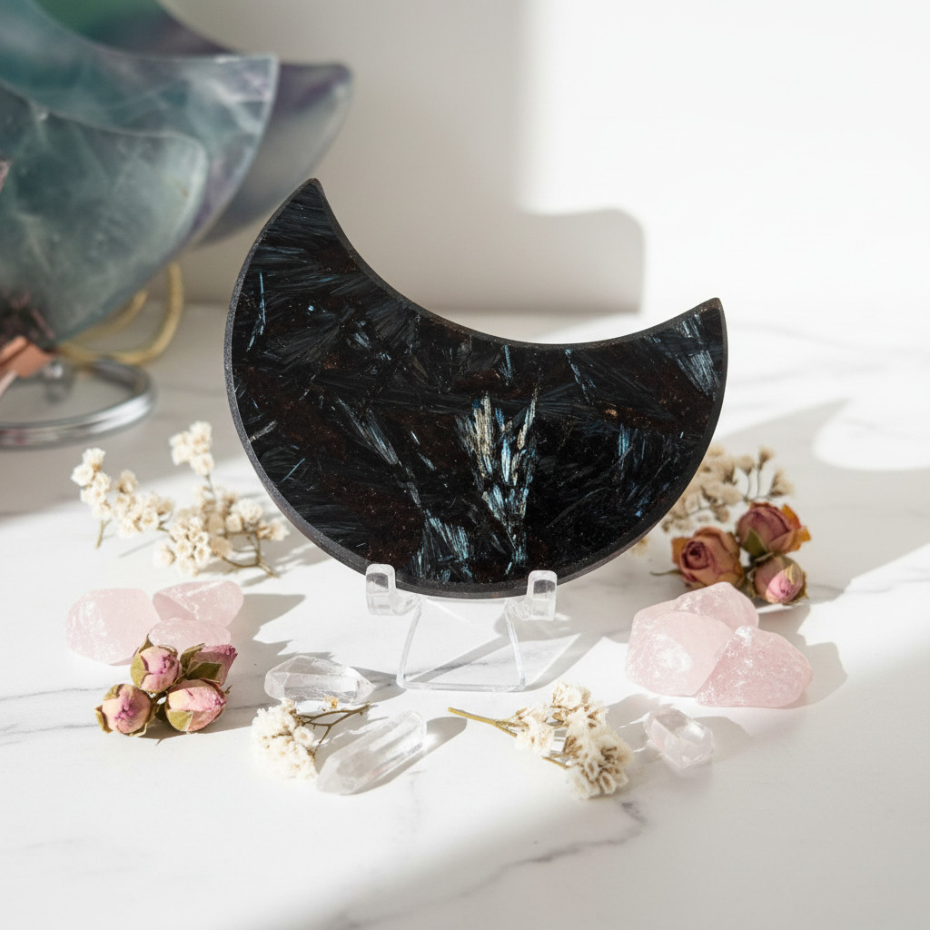 Luna in Astrophillite - flatlay su marmo