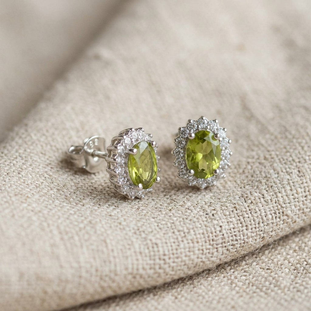 Orecchini in peridoto su lino