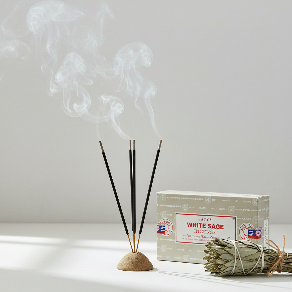 Satya White Sage - stick acceso con fumo