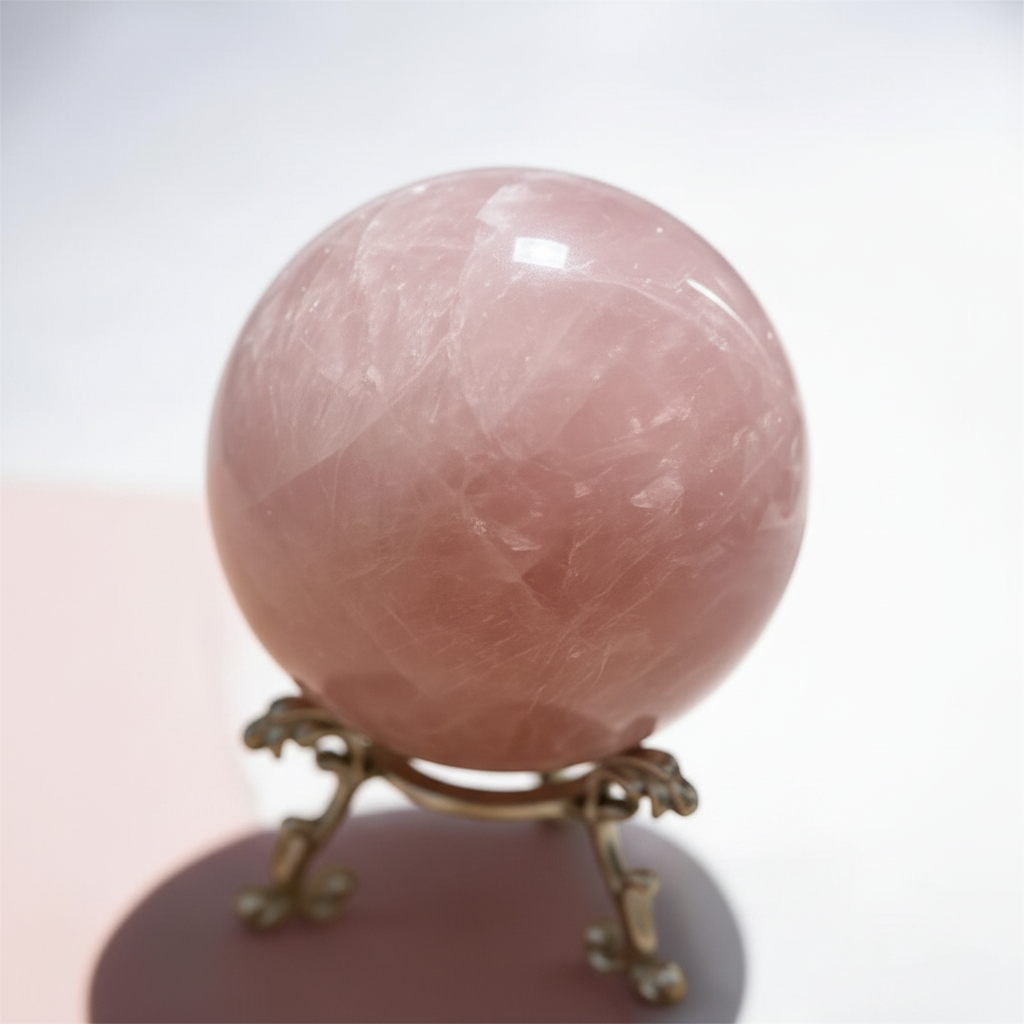 Sfera Quarzo Rosa su base silver - macro cristallo