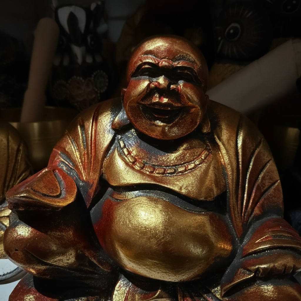 Buddha ridente grande - macro dettaglio su velluto scuro