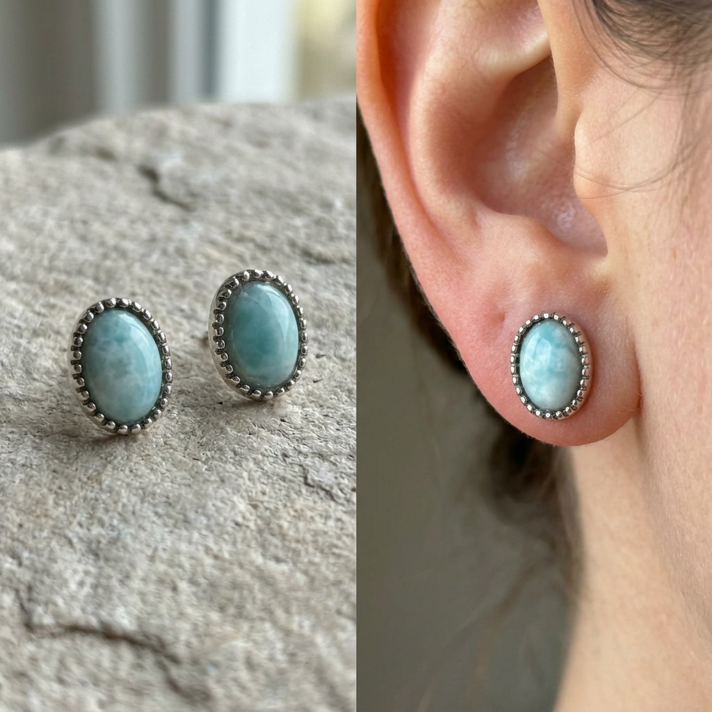 Orecchini in larimar su pietra