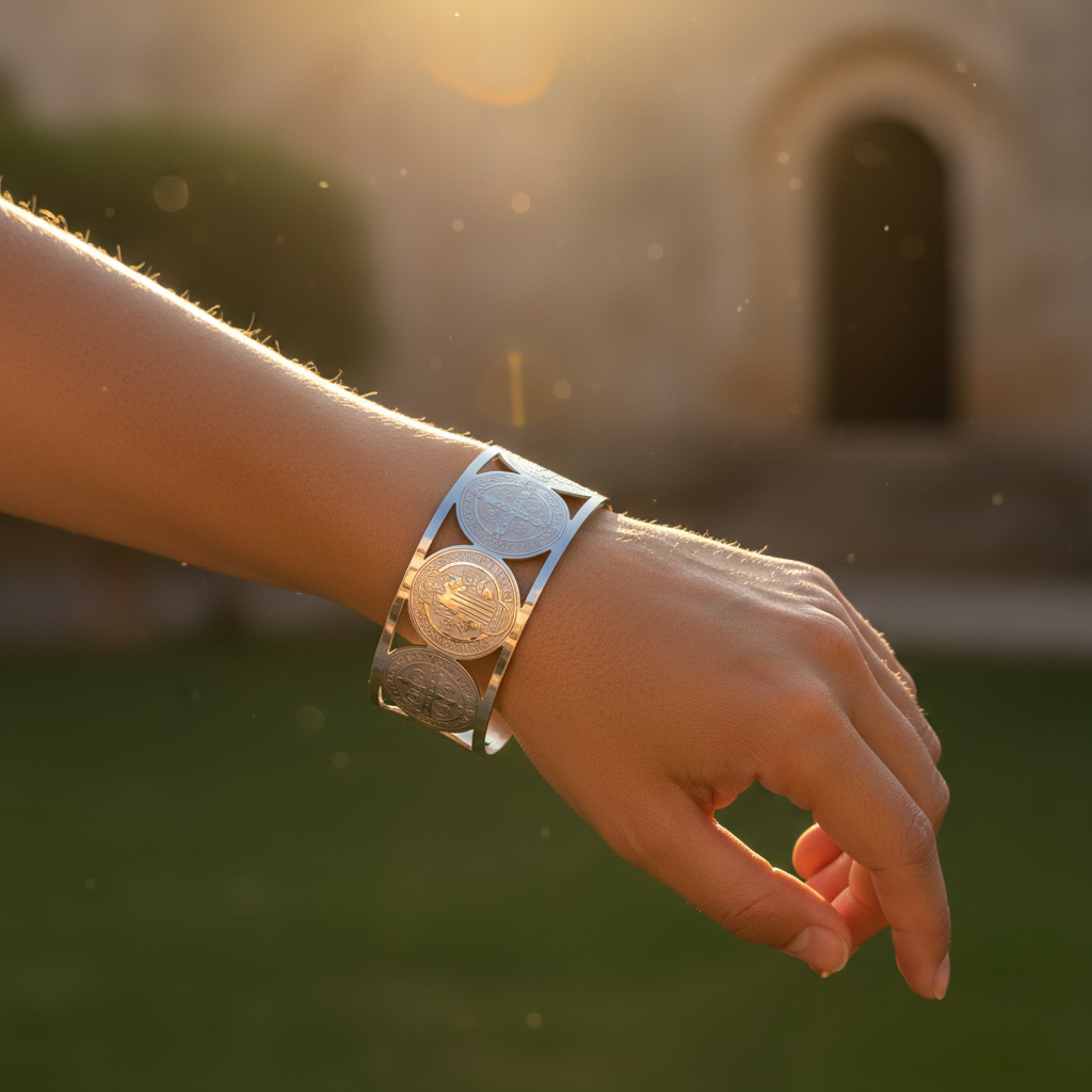 Bracciale Rigido San Benedetto indossato - luce dorata