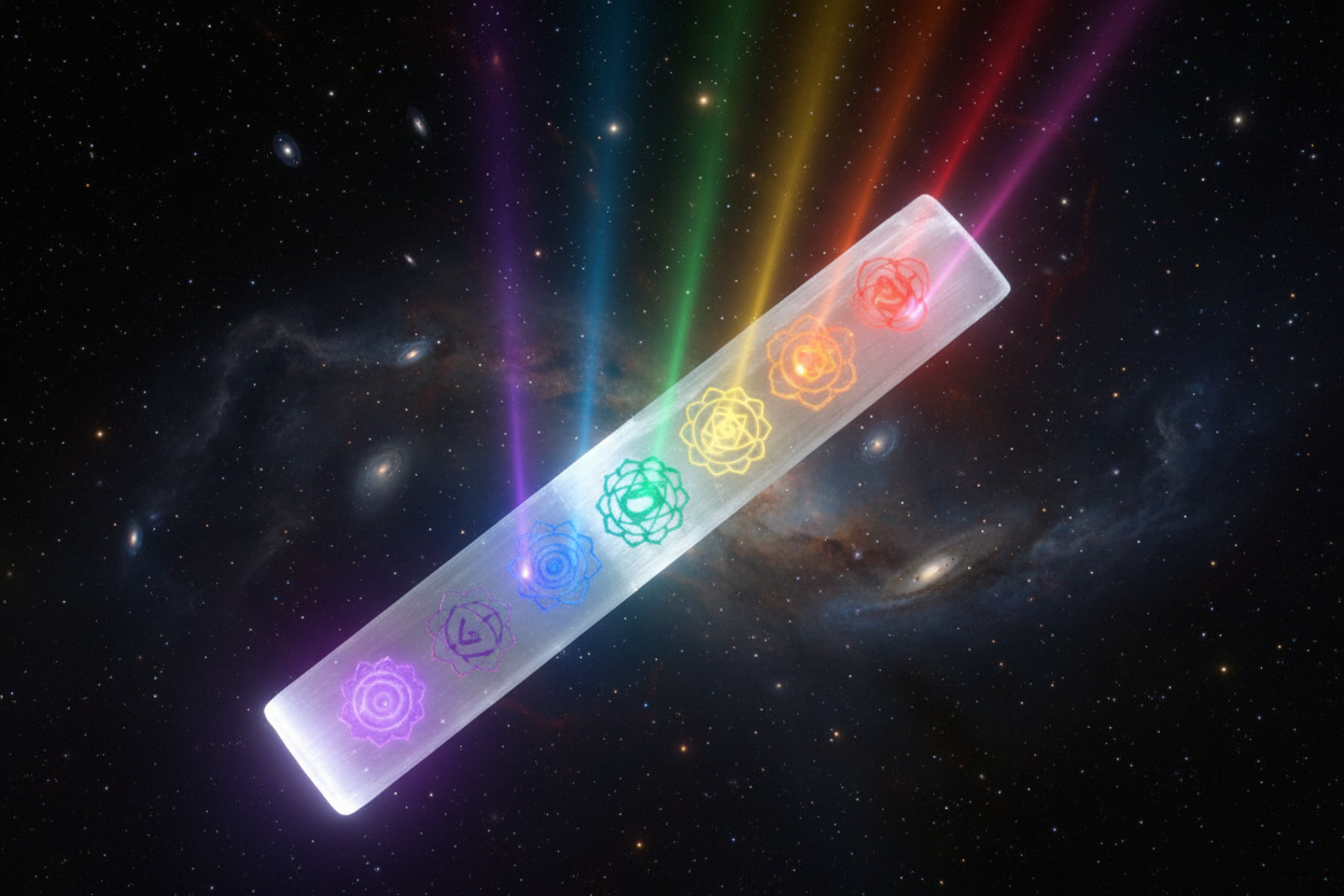 Bacchetta Selenite 7 Chakra - Cinematic Arcobaleno