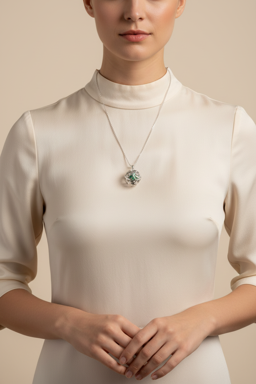 Collana Pentasfera Malachite indossata