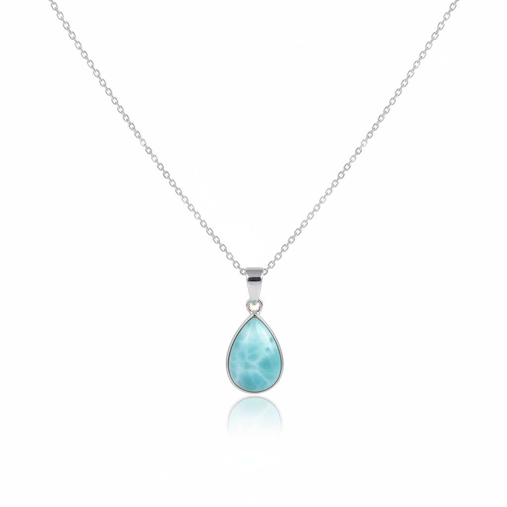 Collana con Ciondolo Goccia in Argento e Larimar Naturale