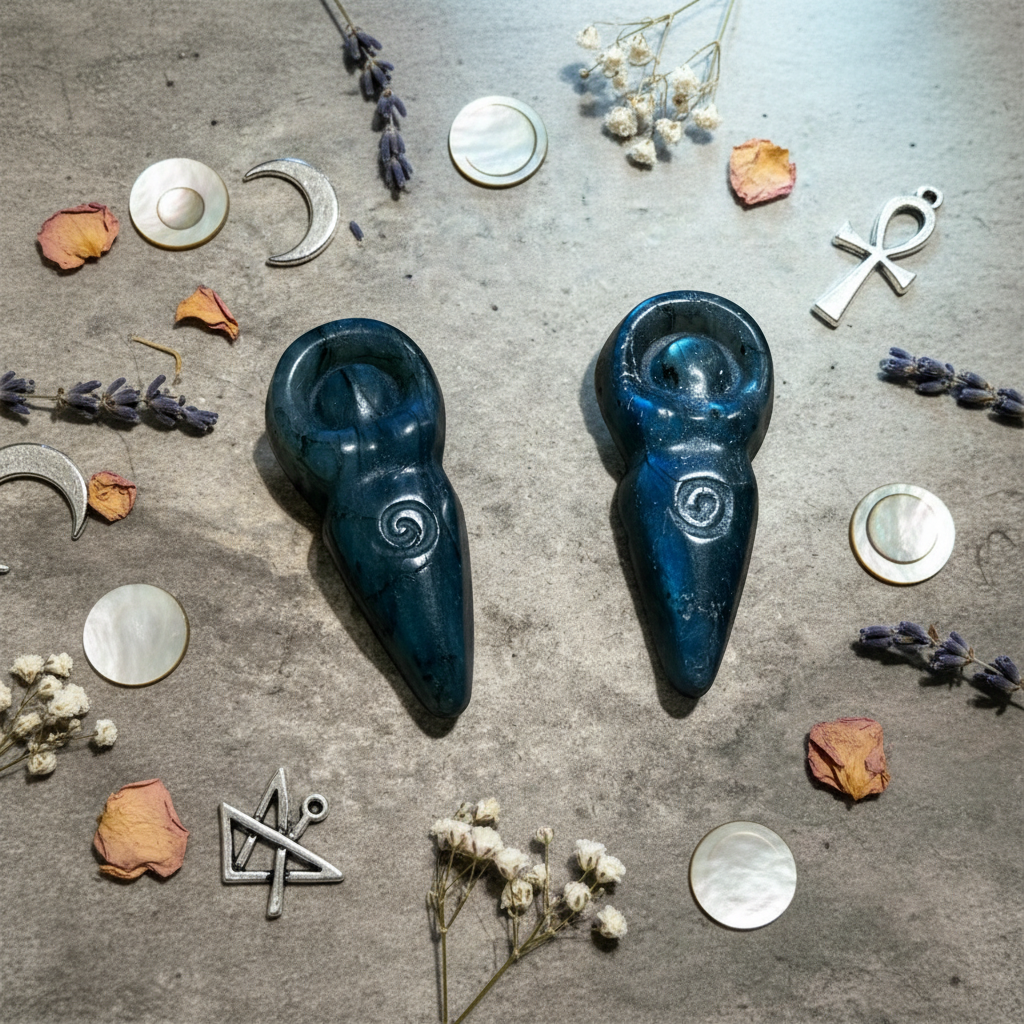 Mini Dea Madre in Labradorite - flat lay sacro femminile
