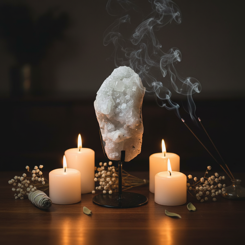 Apofillite su supporto - composizione rituale candele