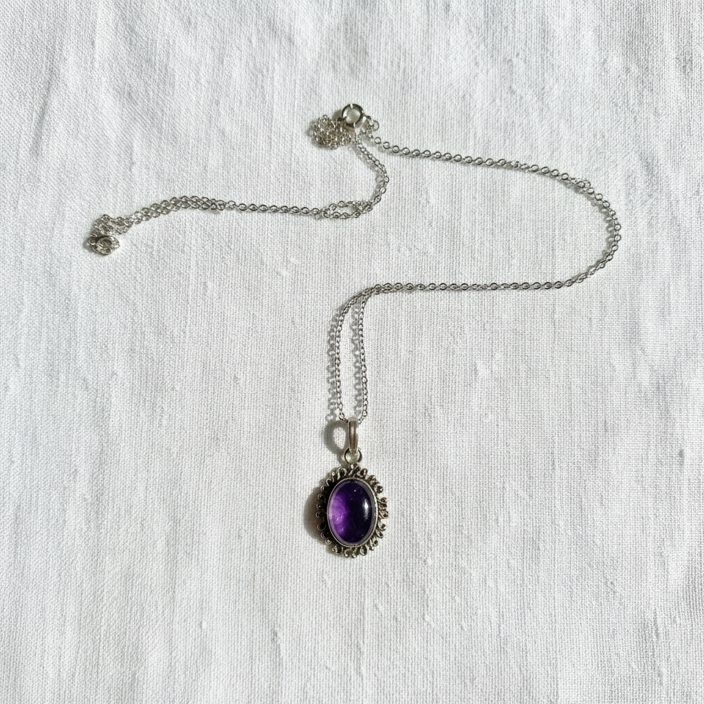 Collana con Ciondolo Vintage in Argento e Ametista Naturale
