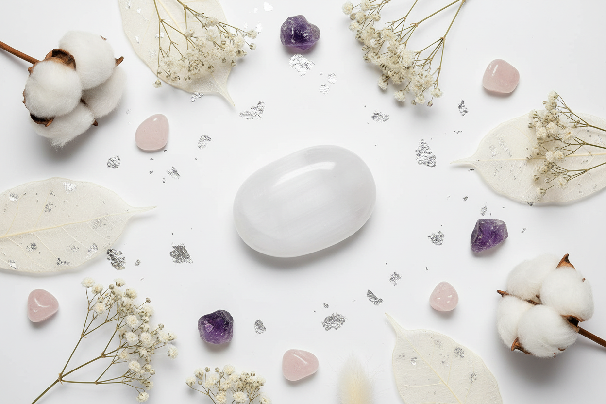 Palmstone in Selenite - Flat lay