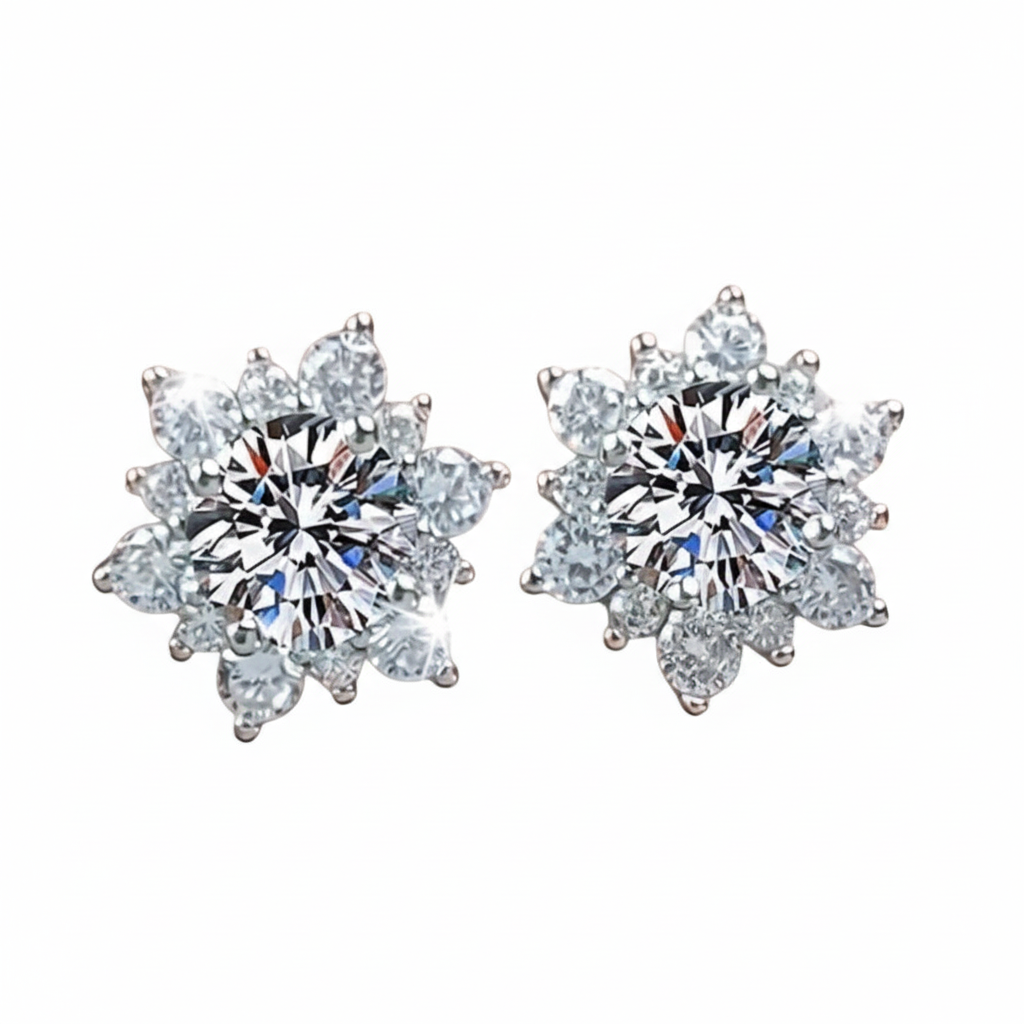 Orecchini Fiocco di Neve in Argento con Moissanite 1ct
