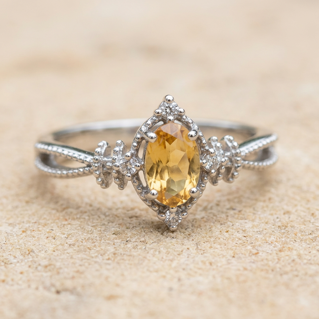 Anello 313 con citrino su pietra chiara