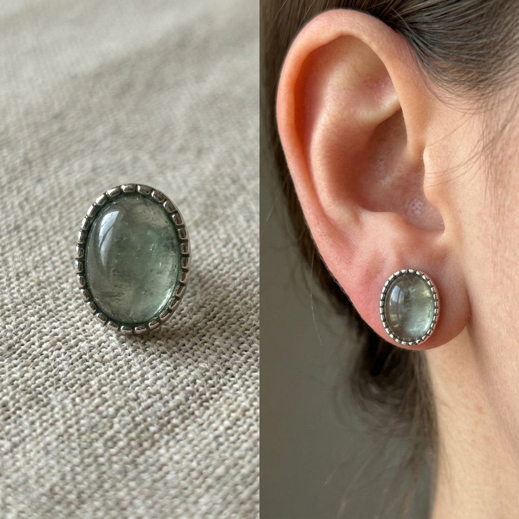 Orecchini in fluorite su lino