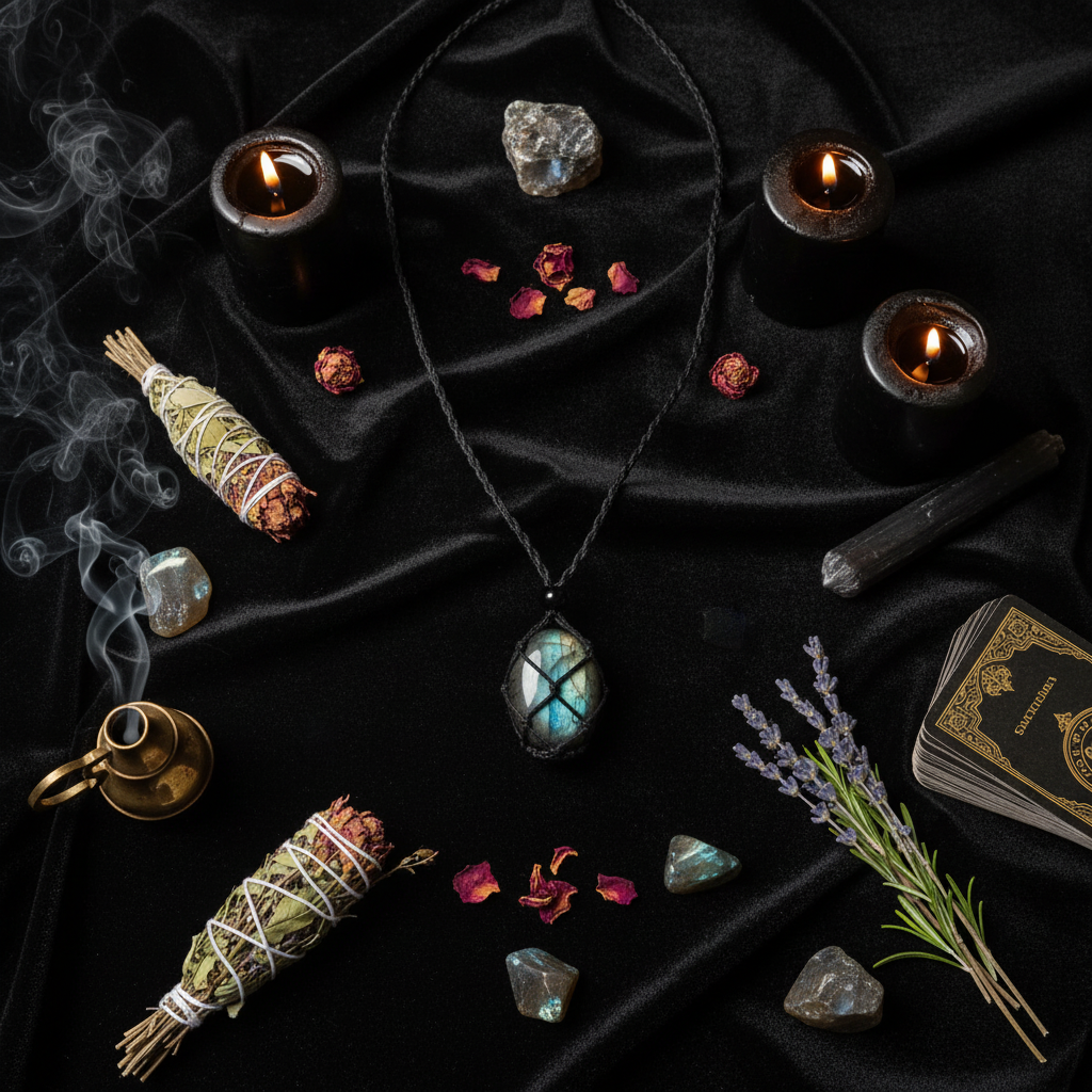 Collana Labradorite flat lay esoterico