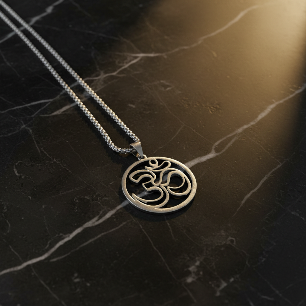 Collana Om Circolare - marmo nero con luce dorata